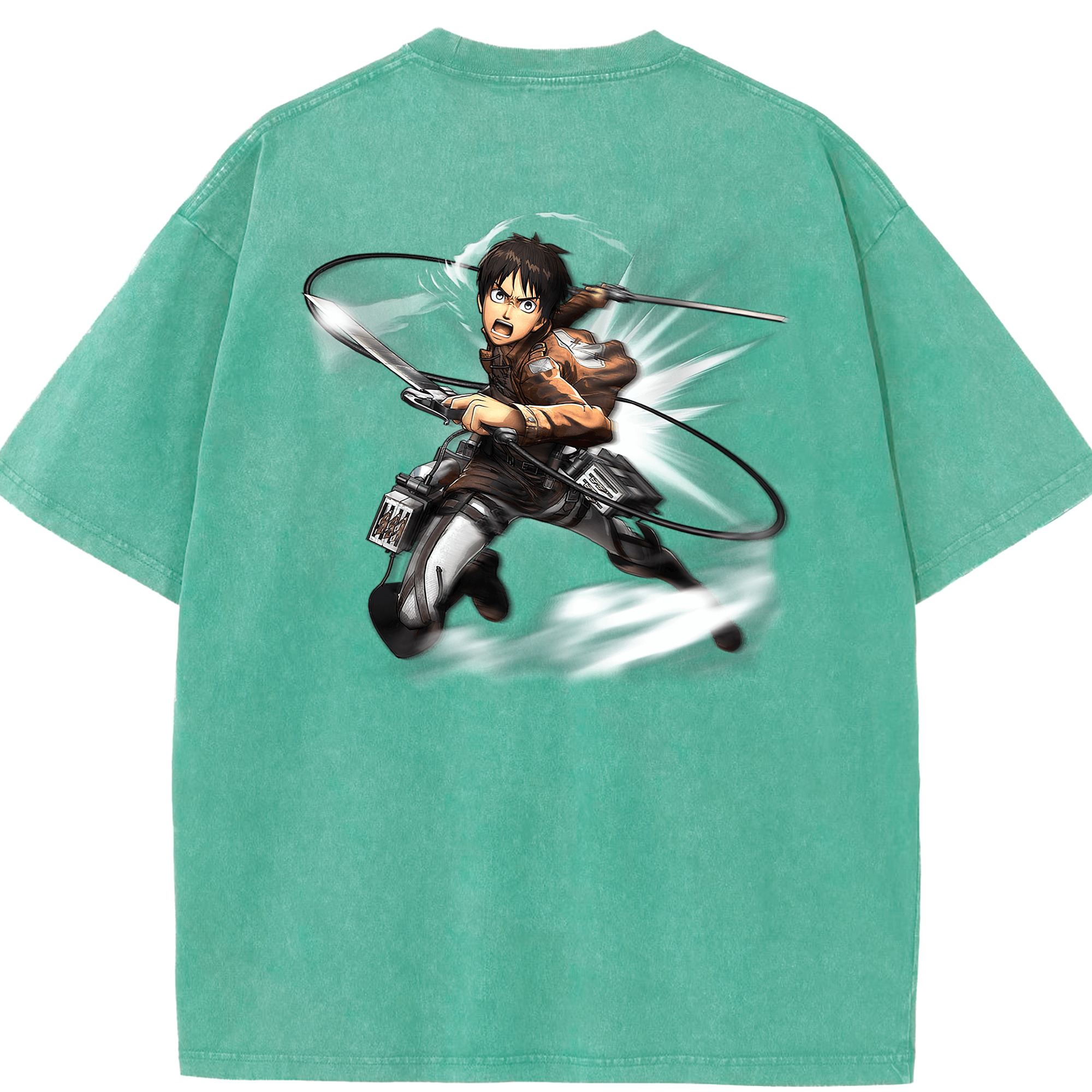 （画像用） 進撃の巨人 エレン･イェーガー Attack on Titan Eren Jäger 綿100% ヴィンテージ風 半袖Tシャツ（背面プリント）